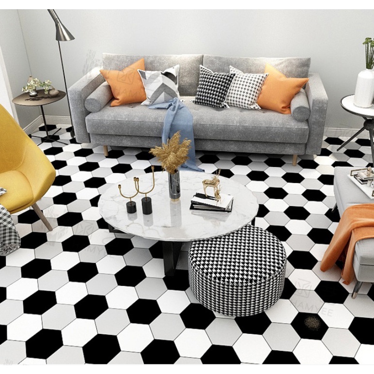 1 mét decal giấy dán nền dán sàn NGŨ GIÁC 3 MÀU HS2021