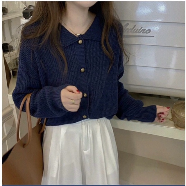 Áo len nữ dài tay cổ bẻ phong cách Hàn Quốc 3 màu siêu xinh | BigBuy360 - bigbuy360.vn