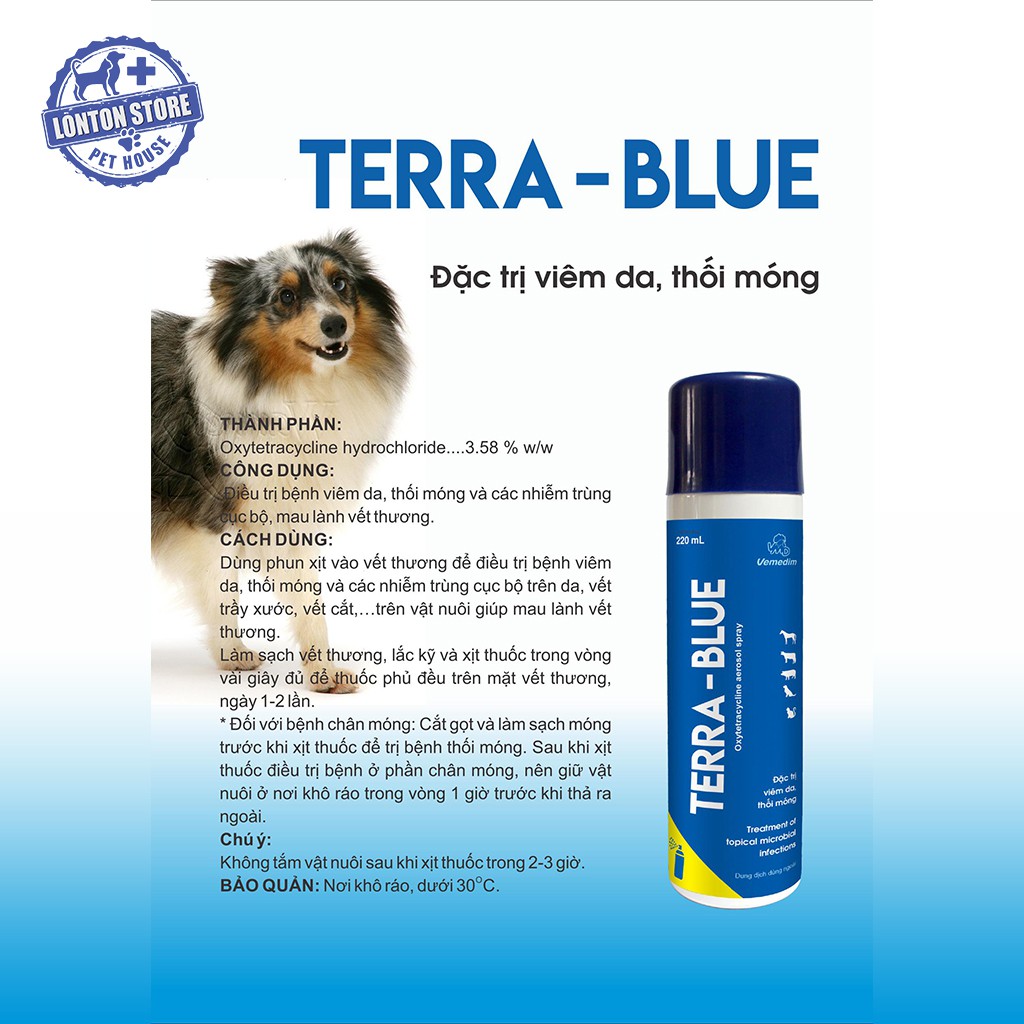 VEMEDIM Terra Blue - Xịt Xát Khuẩn Vết Thương, Vết Mổ Chống Viêm Da, Nhiễm Trùng Vết Thương- Lonton Store