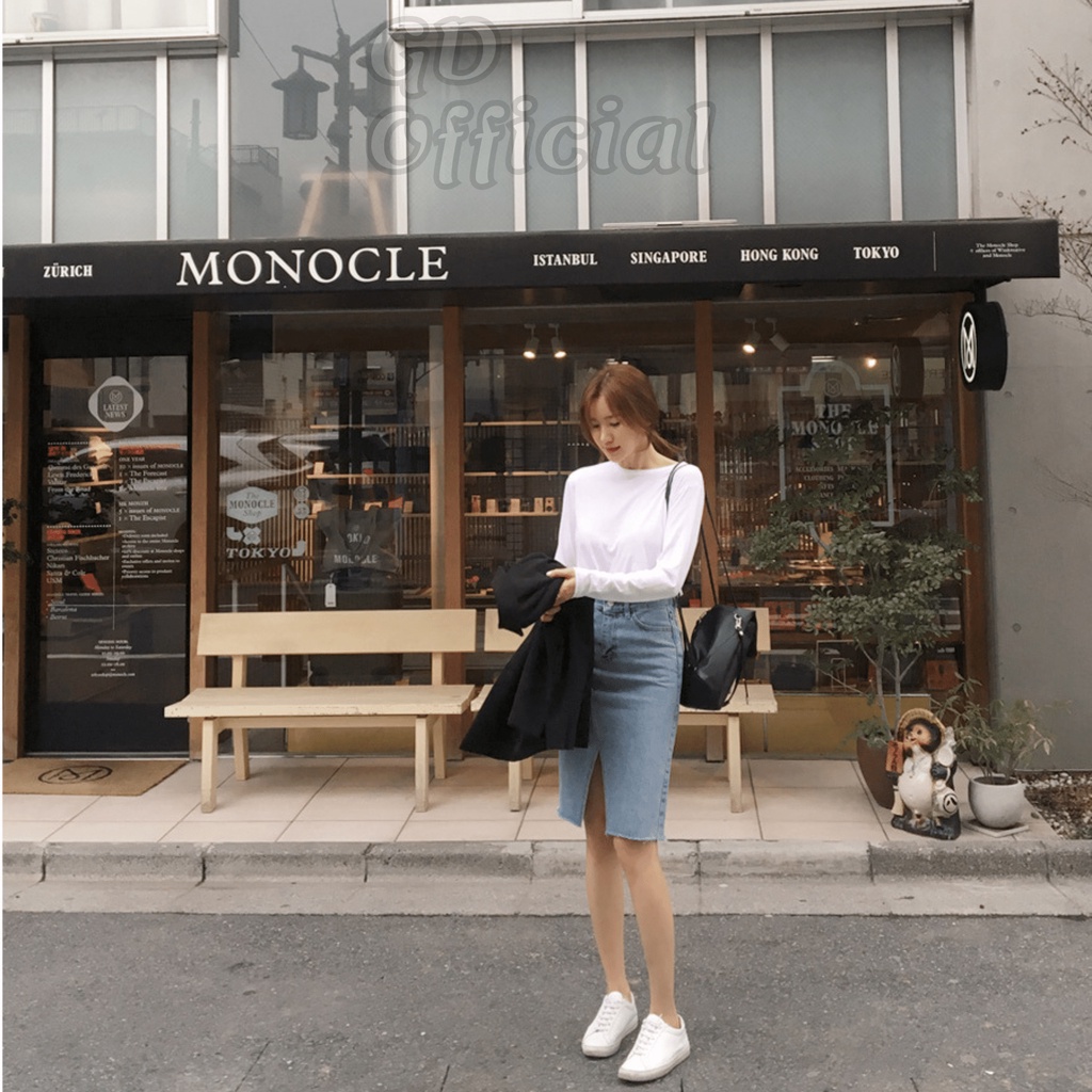 V2|Váy jeans bò dáng ôm bút chì cho nữ năng động, công sở xẻ tà chất denim dày dặn GD Official