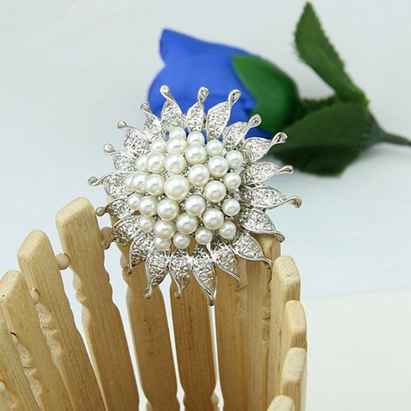 flowersqueen Cài áo hình bông hoa đính ngọc trai giả màu trắng dành cho nữ