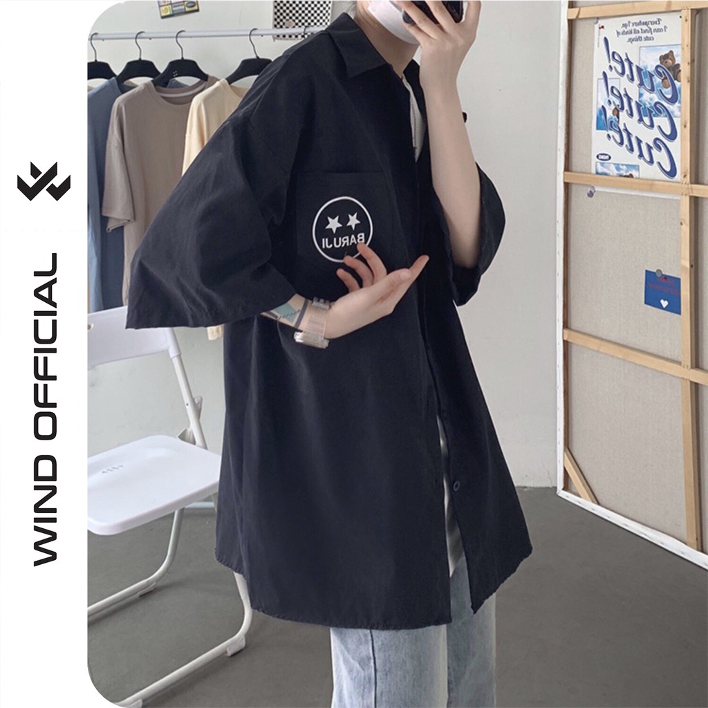 Áo sơ mi tay lỡ WIND unisex form rộng Mặt Sao nam nữ oversized kaki ulzzang | BigBuy360 - bigbuy360.vn