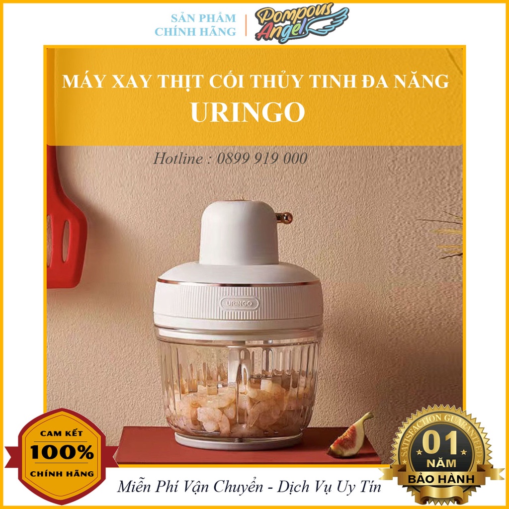 Máy xay thịt đa năng URINGO cối thủy tinh dung tích 2L màu trắng kiểu dáng cổ điển