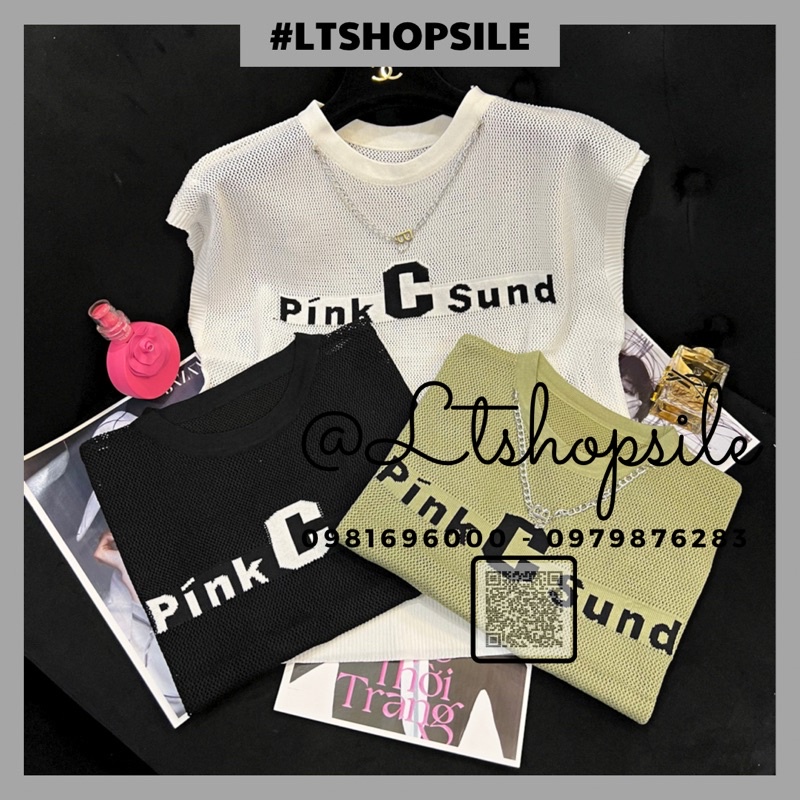 Áo len lỗ Pink C kèm vòng chocker bốn màu