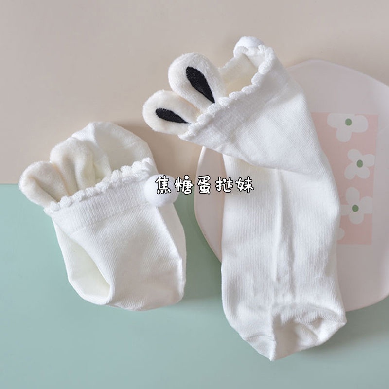 Vớ Cổ Thấp Mềm Mại Màu Trơn Họa Tiết Tai Thỏ Phong Cách Lolita Thời Trang Cho Nữ