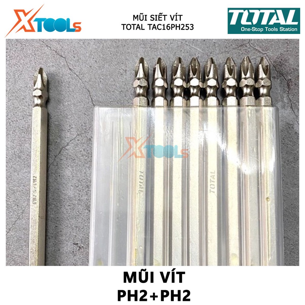 Mũi siết vít bake 2 đầu TOTAL TAC16PH253 | bộ 10 mũi siết vít bake  [CHÍNH HÃNG] [XTOOLs]
