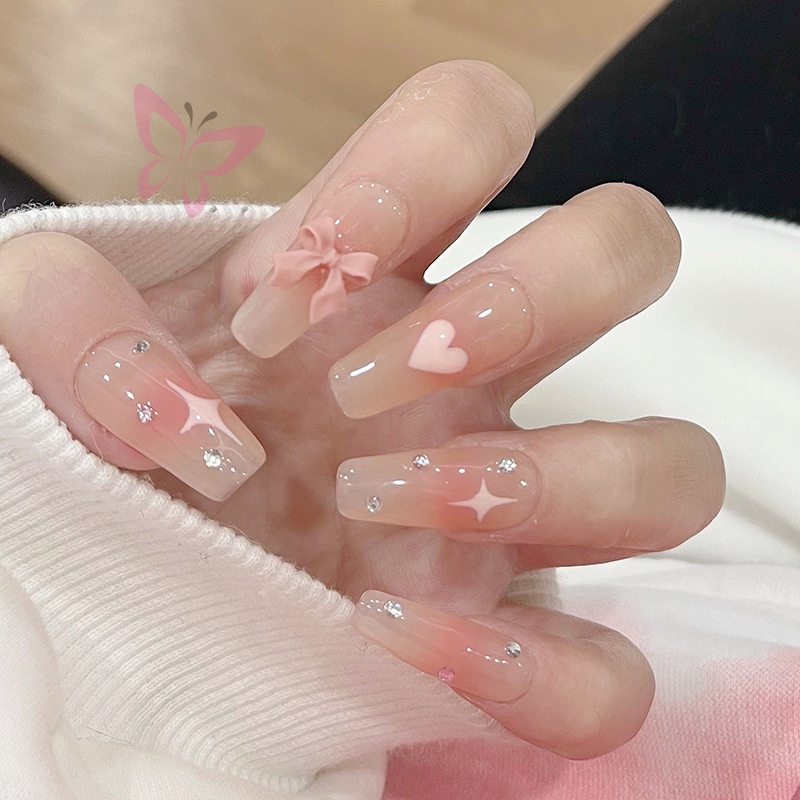 Bộ Móng Tay Giả Màu Hồng Ngọt Ngào Xinh Xắn