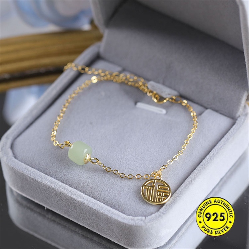 Mới Vòng Tay Mạ Vàng 18K Đính Hạt Ngọc Bích