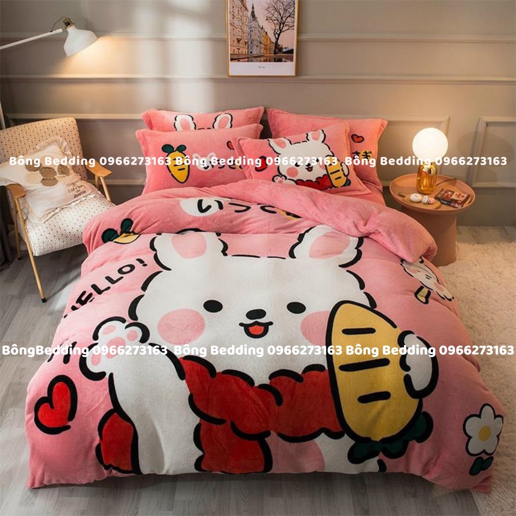 Bộ Chăn Ga Gối Nỉ Nhung 3D HIN BEDDING Chăn Chần Bông Nhập Khẩu Hàng Cao Cấp Bo Chun Miễn Phí (Chát chọn mẫu)