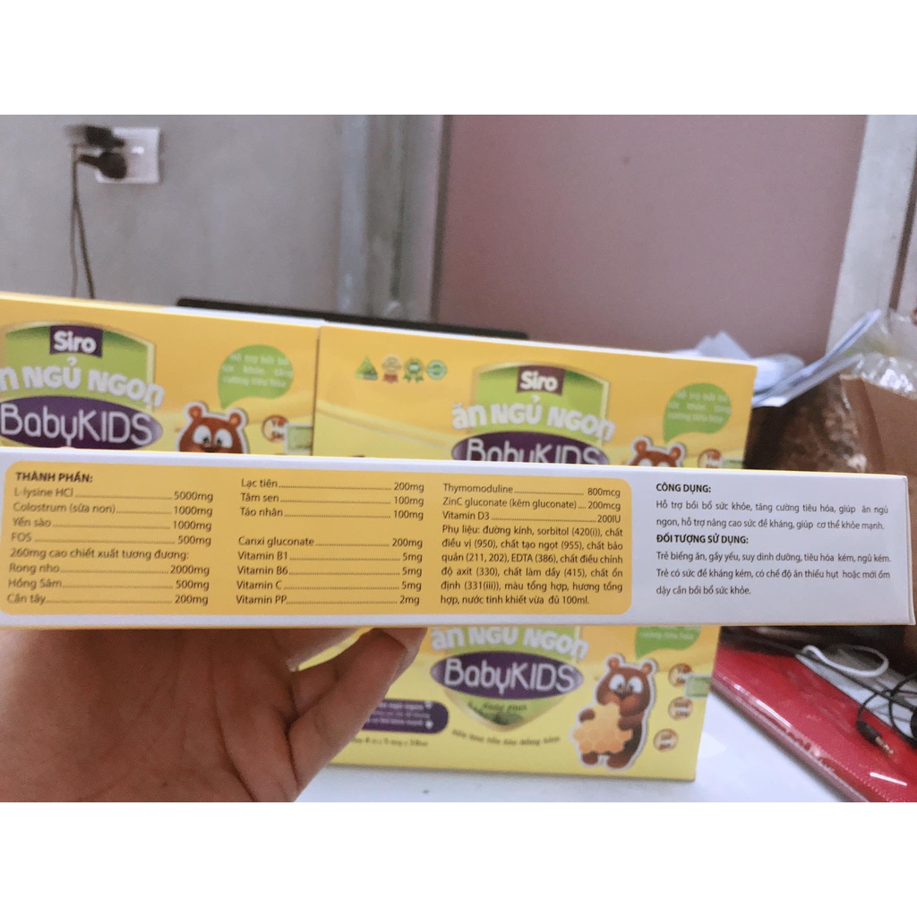 Siro ăn ngủ ngon baby kids gold plus sữa non, yến sào, hồng sâm (20 ống x 10ml)