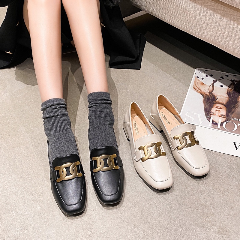 Giày Da Bít Mũi Vuông Phong Cách Anh Quốc Size Lớn 33-43