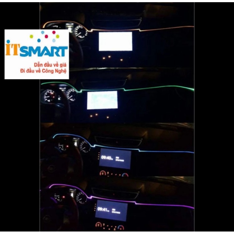 Đèn led sợi quang viền đổi màu nội thất ô tô thay đổi nhiều màu (remote và 4 mét dây quang)