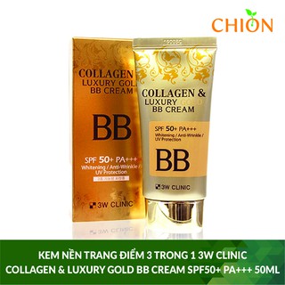 Kem nền trang điểm 3 trong 1 3W Clinic Collagen & Luxury Gold BB Cream SPF50+ PA+++ 50ml - Hàn Quốc Chính Hãng