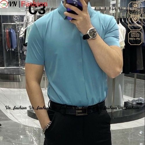 Áo sơ mi nam ngắn tay hàn quốc cao cấp Màu Đen, Trắng Dấu khuy Vn_fashion