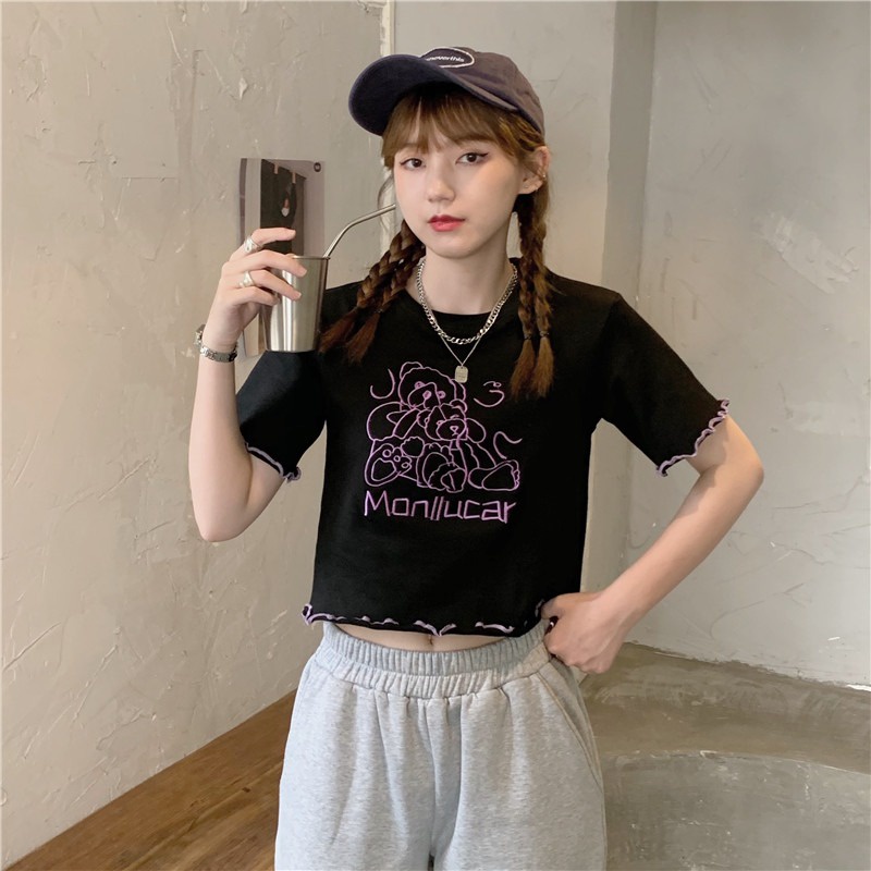 【ZHELIHANGFEI】 / Áo Thun Cotton Nguyên Chất Cao Cấp Họa Tiết In Hình Con Gấu Thời Trang Mùa Hè Cho Nữ