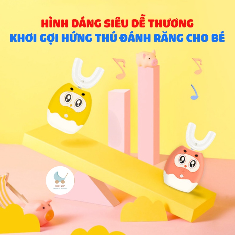 Bàn chải điện cho bé cao cấp Unibird, phù hợp cho bé từ 2-12 tuổi, có nhạc, có cốc khử khuẩn [Tặng 01 đầu chải]