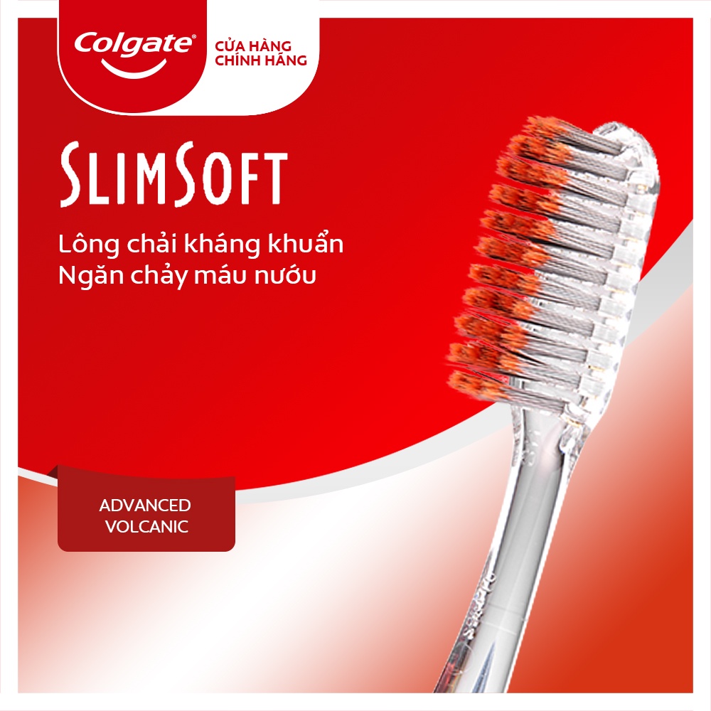 Bàn chải đánh răng Colgate SlimSoft Advanced khoáng núi lửa siêu mềm giảm chảy máu nướu (Màu Ngẫu Nhiên)