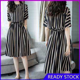 FL【COD Ready】Đầm nữ kẻ sọc lưng thun thời trang