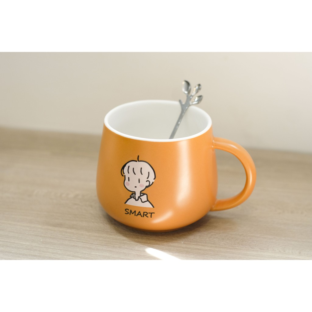 Ly sứ Cốc đôi cốc sứ kèm nắp, muỗng bạc 350ml dễ thương nhiều mẫu cốc làm quà tặng, cốc uống nước, cà phê
