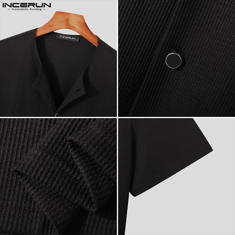 Áo thun INCERUN tay ngắn màu sắc đơn giản cho nam