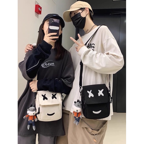 [ Rẻ vô địch ] Túi đeo chéo vải bố chống nước nhẹ - mặt cười