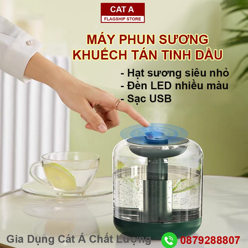 MÁY PHUN SƯƠNG - KHUẾCH TÁN TINH DẦU CHÍNH HÃNG - Dung tích 1000ml - Tạo ẩm, đèn LED nhiều màu - Sạc USB [MS010]