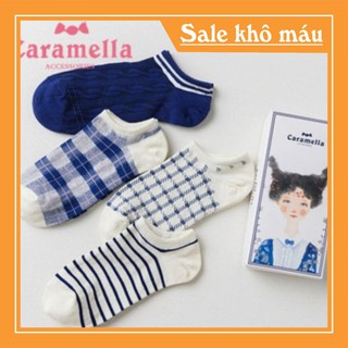 [Tit ] Set tất Caramella Kẻ Caro Thấp Cổ 4 đôi 🍓FREESHIP🍓 Phong Cách Nhật Kèm Ảnh Thật 🍀
