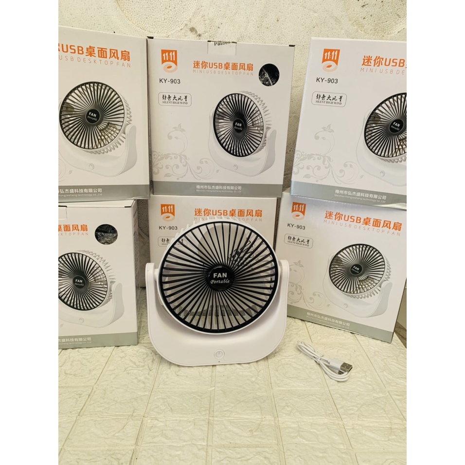 Quạt sạc tích điện xoay 120 độ KY-903 thiết kế đẹp mắt chắc chắn chạy êm luồng gió mát mẻ - Mini USB Desktop Fan KY 903