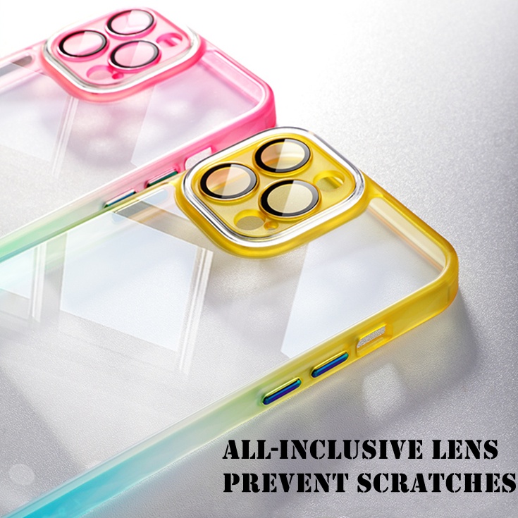 Ốp Điện Thoại Acrylic Màu Gradient Sang Trọng Có Kính Cường Lực Bảo Vệ Camera Cho iPhone 13 Pro max 12 Pro max 11 Pro max