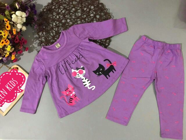 Bộ dài thun cotton 4 chiều cho bé gái (8-18kg)