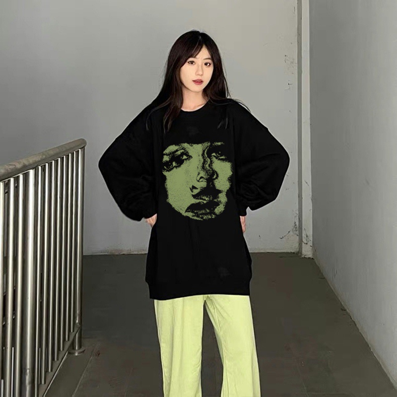 Áo sweater SELVZE chất liệu cotton cổ tròn phong cách đường phố Mỹ thời trang cao cấp dành cho nữ