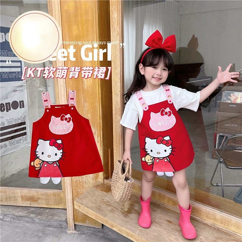 Đầm Yếm In Mèo Hoạt Hình Thời Trang Xinh Xắn Dành Cho Bé Gái