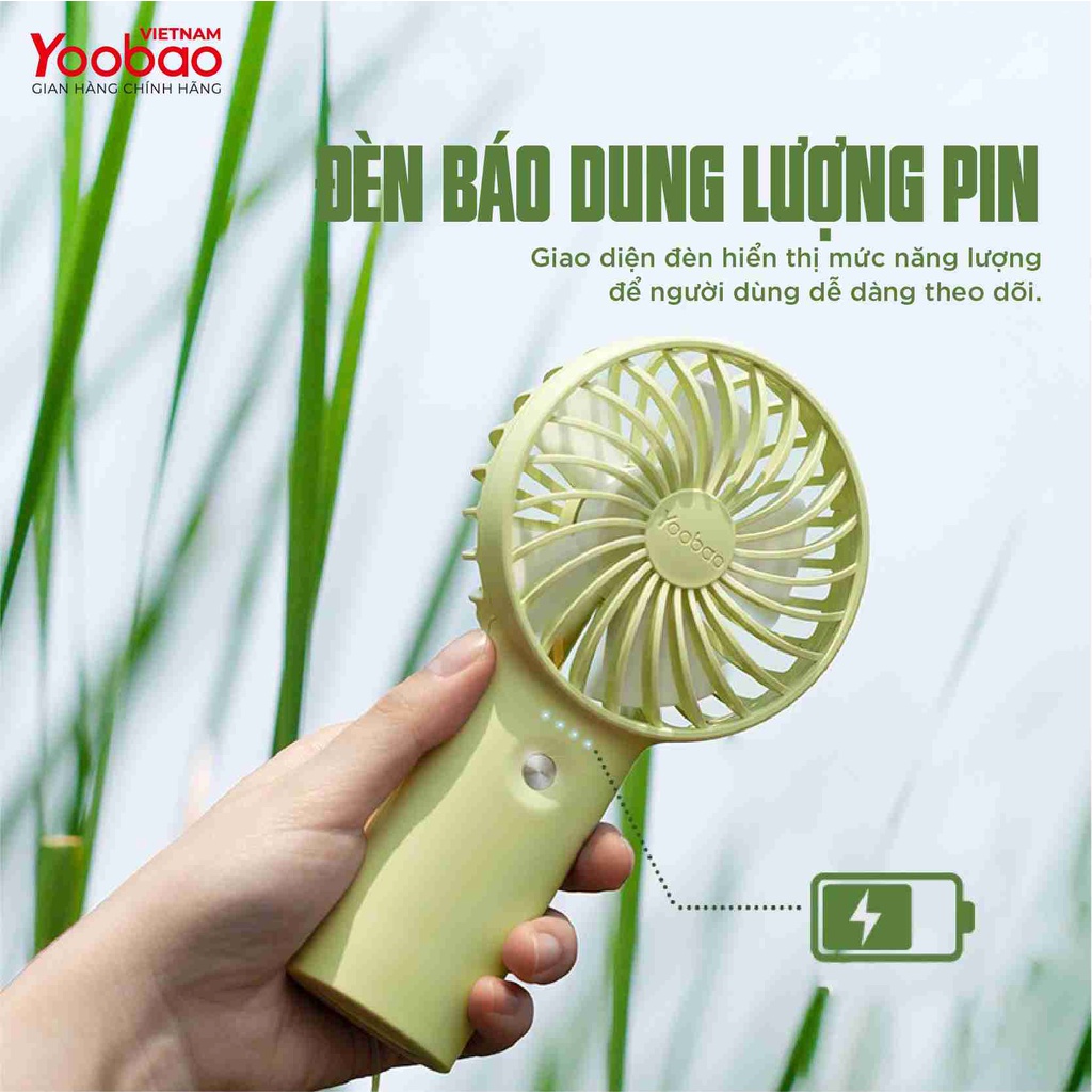 Quạt Sạc Tích Điện Mini Cầm Tay Có Thể Đặt Bàn Yoobao F3 3000Mah có Thể Chạy 15 Giờ Liên Tục