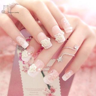 Bộ 24 Móng Tay Giả Trang Trí 3d Đính Đá Xinh Xắn