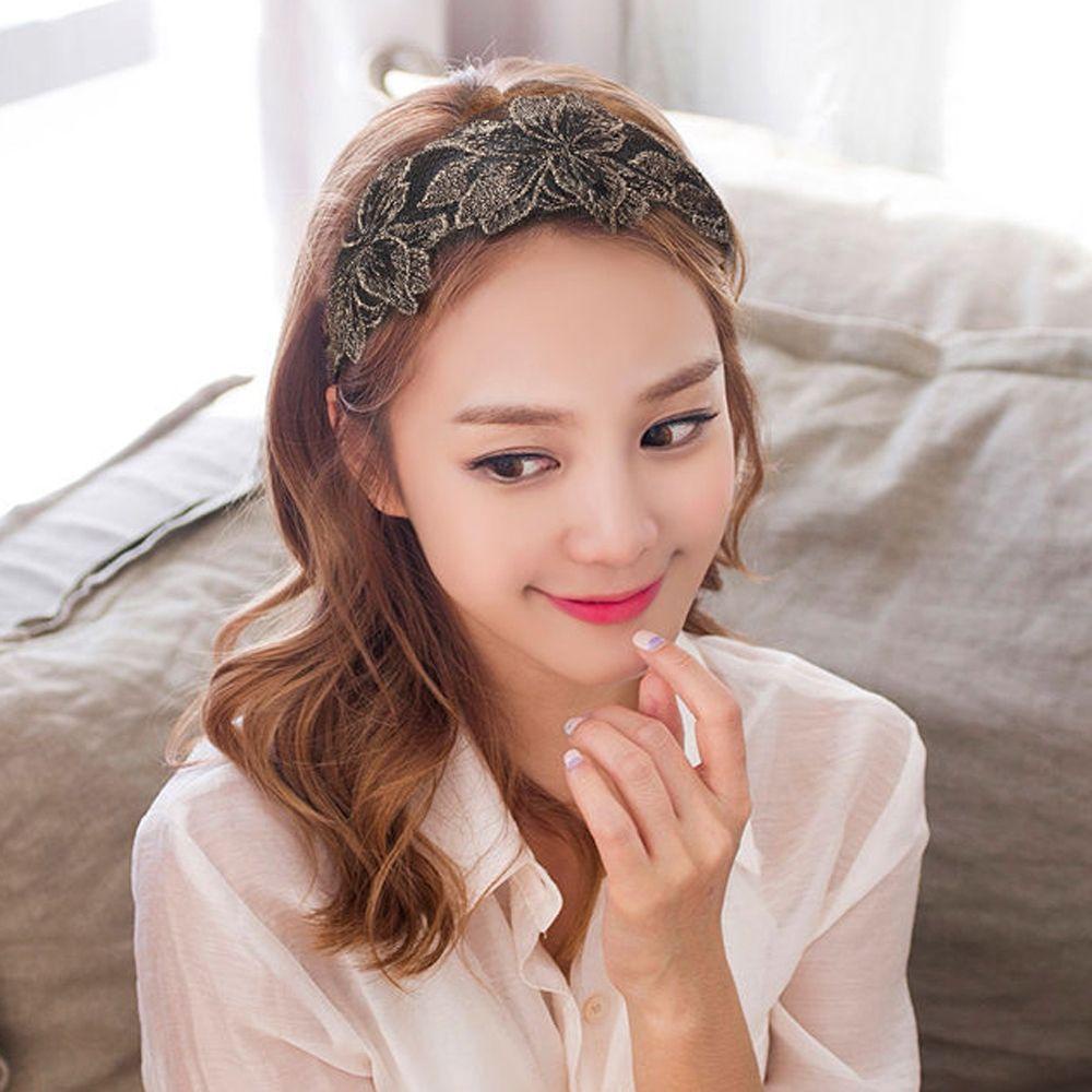 Băng Đô Vải Lưới Thêu Hoa Viền Rộng Phong Cách Vintage Thanh Lịch Dành Cho Nữ Rửa Mặt