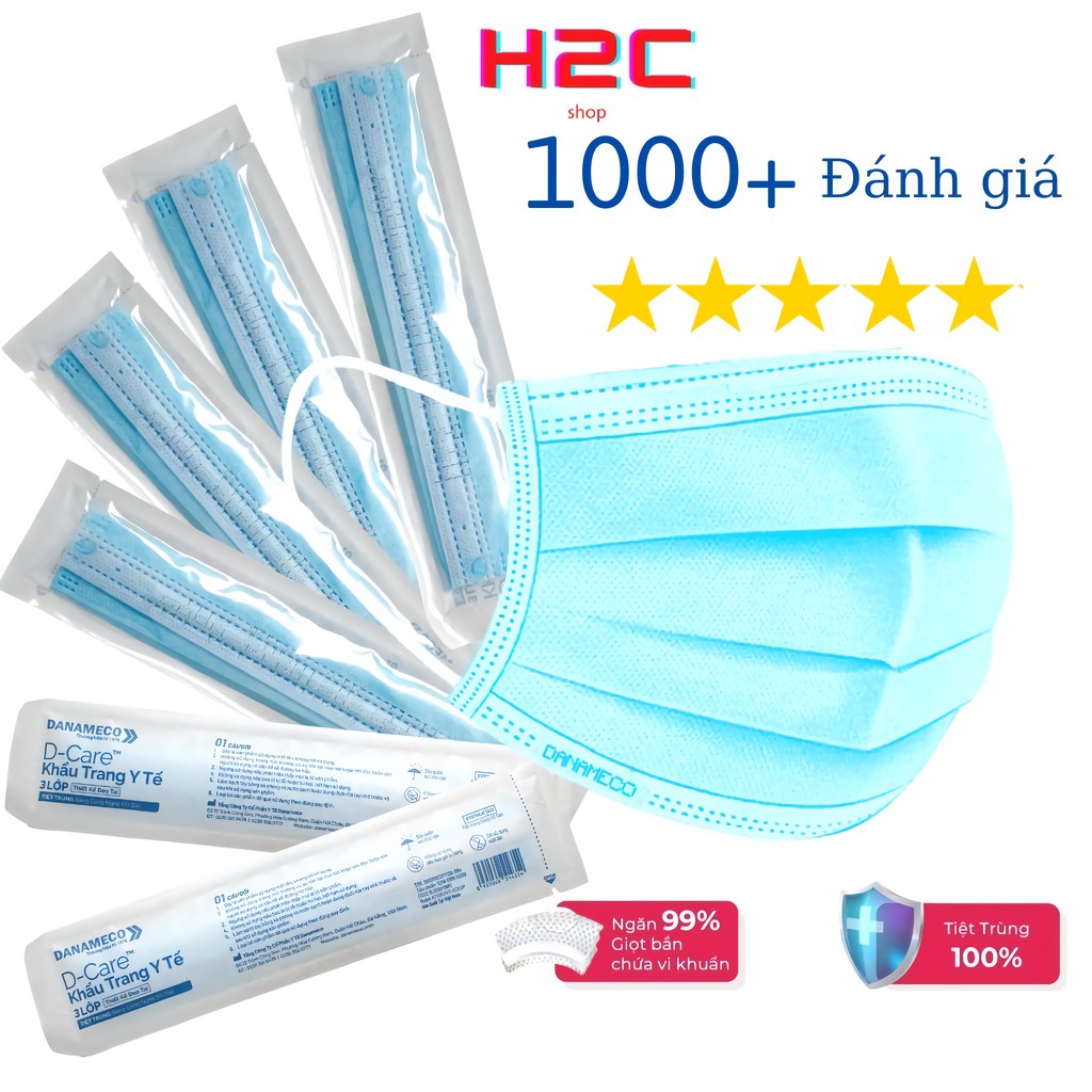 Khẩu trang y tế ĐÃ TIỆT TRÙNG Danameco 1 cái/gói-50 cái/ hộp