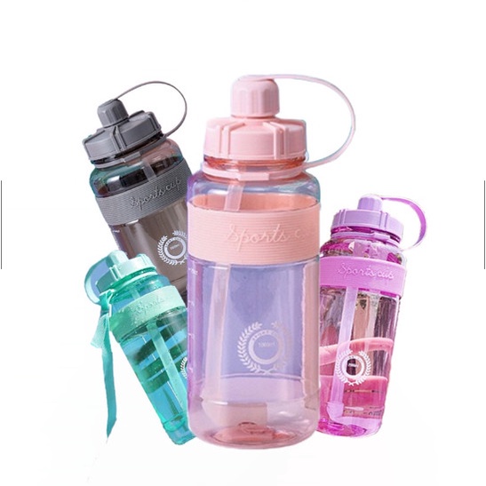 Bình nước thể thao có ống hút, dây đeo, chia vạch nhắc nhở ( Dung tích 600ml / 1L / 1,5L / 2L) 88322