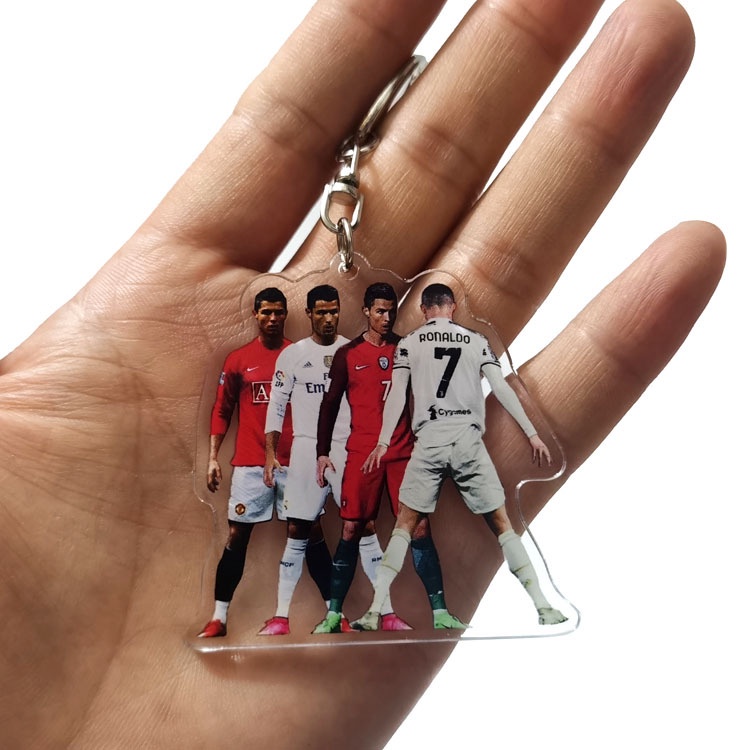 Móc khóa mica 2 mặt cầu thủ bóng đá Cr7, móc khóa Messi