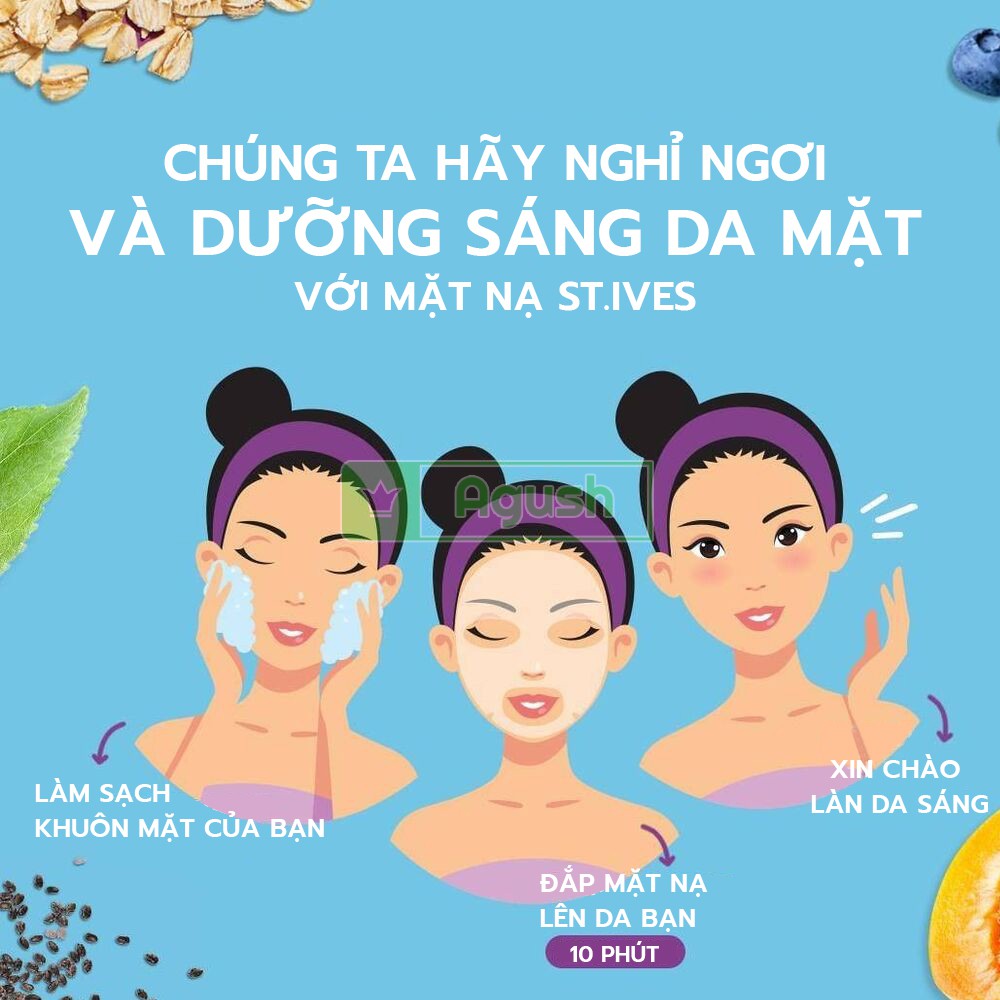 Mặt nạ dưỡng ẩm phục hồi sáng da thiên nhiên St ives Việt Quất đắp mặt mịn chống lão hóa tự nhiên chính hãng 100% cotton