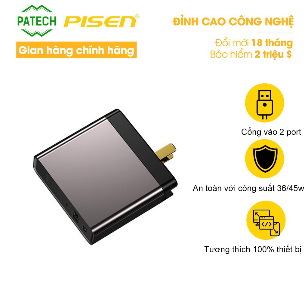 Sạc Pisen Quick Wall Charger Dual Ports (QC 36W/PD 45 W) - Hàng chính hãng