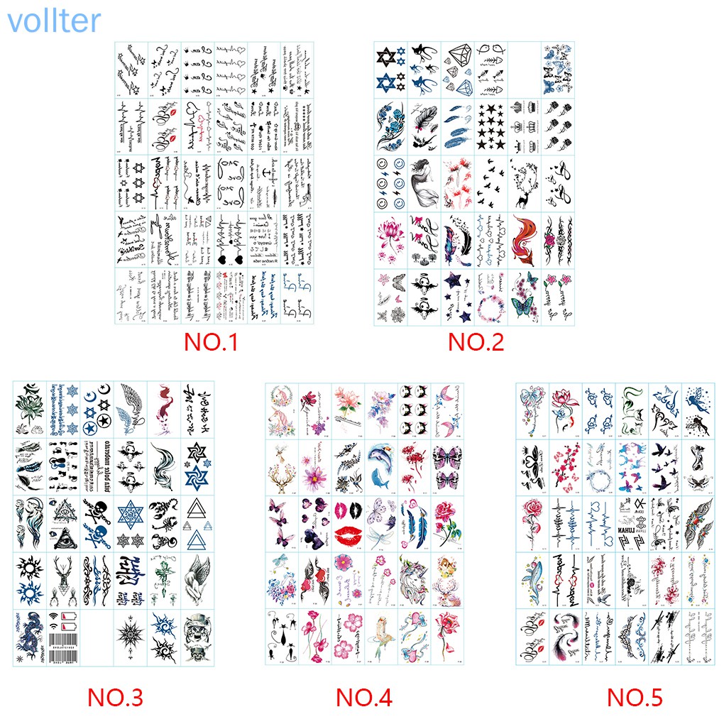 Temporary Tattoo Stickers Men Women Waterproof Long-lasting English Alphabet Flowers Tattoo Stickers