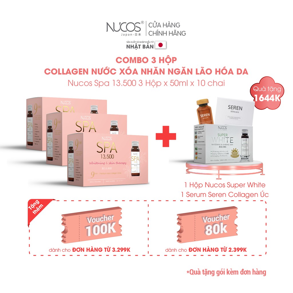 Combo 3 Hộp Collagen chống lão hóa săn chắc da Nucos Spa 13500 3 Hộp x 10 Chai x 50ml
