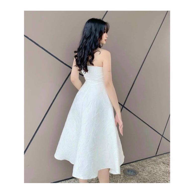 [Mẫu mới] Váy trắng xòe vải gấm 2 dây dự tiệc dạo phố cực xinh chất vải gấm loại 1 may 2 lớp [GẤM] 🎖️