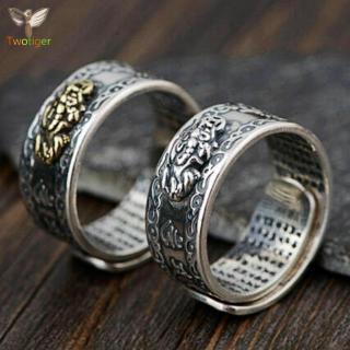Nhẫn phong thủy cầu may mắn phong cách đạo Phật dành cho nam Có thể điều chỉnh độ mở vòng Paixiu