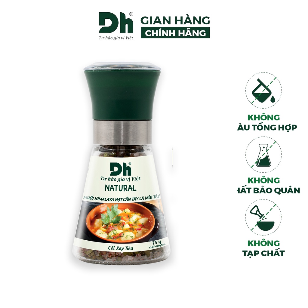 Muối Himalaya hạt cần tây lá mùi tây Natural DH Foods dạng cối xay gia vị 75gr