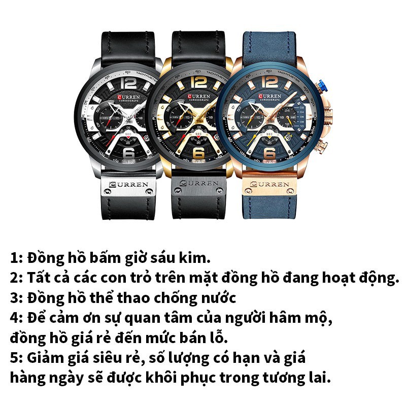 pin giảm Đồng Hồ Nam dây da CURREN 8329 chính hãng , sang trọng Máy Quartz Chống Thấm Nước-Gozid.watches