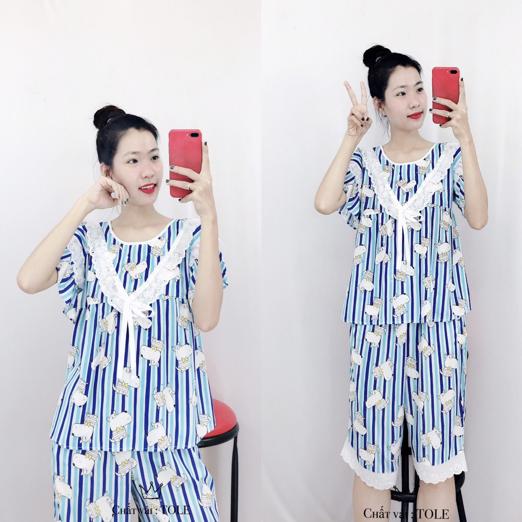Đồ Ngủ Nữ Pijama Lụa Tole Lửng Mặc Nhà Cá Tính