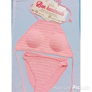 Set bikini len móc hồng nhạt baby