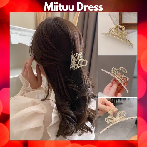 Kẹp tóc hàn quốc đính đá Cặp tóc càng cua kim loại nơ ken thời trang xinh sang chảnh hottrend Miituu KD17