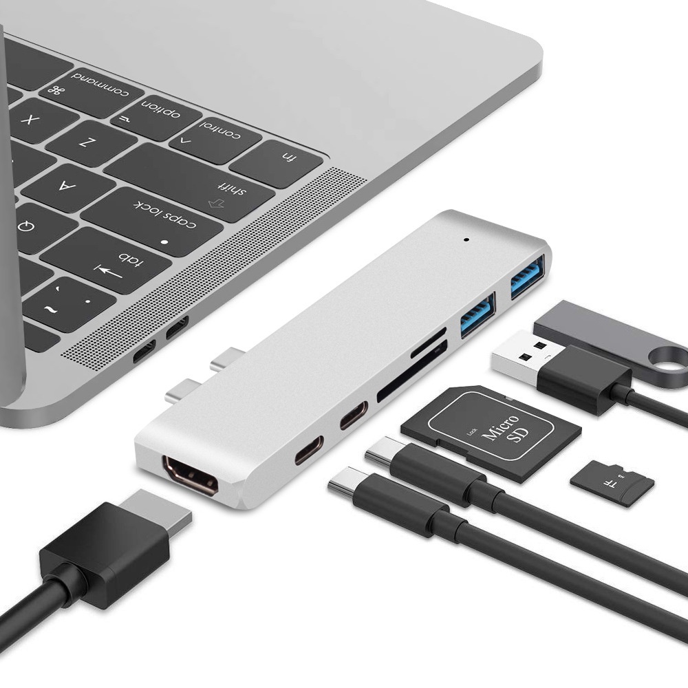 7 trong 1 USB C Hub USB 3.1 Loại C Dock Adapter 4K Đầu đọc thẻ HDMI Untuk MacBook Pro